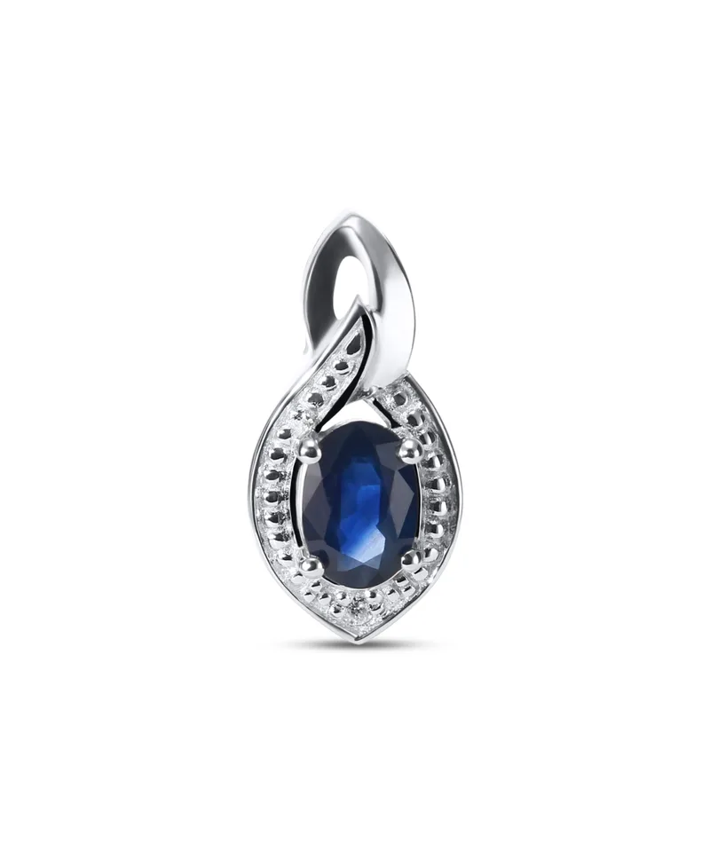 Pendentif Saphir Bleu Ovale 6x4mm et Diamant en Or Blanc 750 pour femme - Bijoux Trabbia Vuillermoz