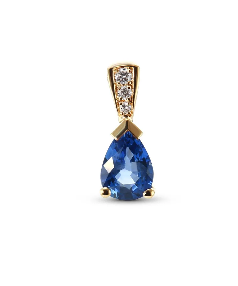 Pendentif Saphir Bleu de Ceylan Poire 7x5mm et Diamants en Or Jaune 750 pour femme - Bijoux Trabbia Vuillermoz
