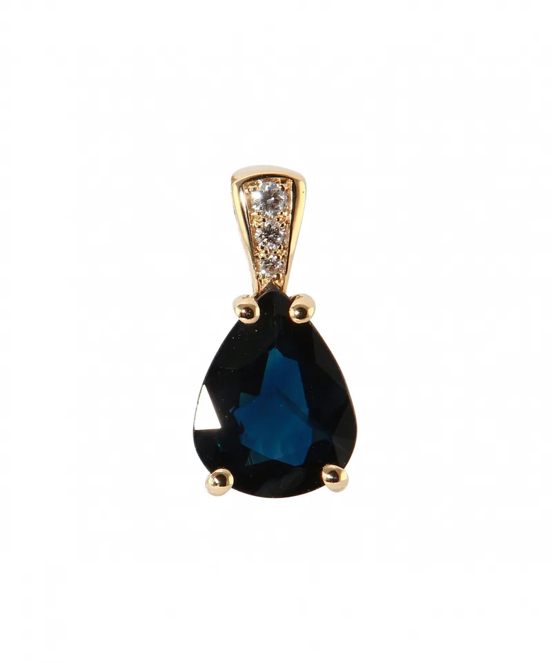 Pendentif Saphir Bleu Poire 9x7mm et Diamant en Or Jaune 750 pour femme - Bijoux Trabbia Vuillermoz