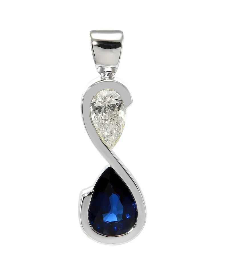 Pendentif Saphir Bleu Royal Poire 8x6mm et Diamant en Or Blanc 750 pour femme - Bijoux Trabbia Vuillermoz