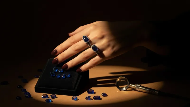 Bague en saphir bleu sertie d'or blanc en gros plan